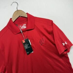 Wisconsin Badgers Polo Shirt Mens Small Red Under Armour Golf loose Heatgear NEW